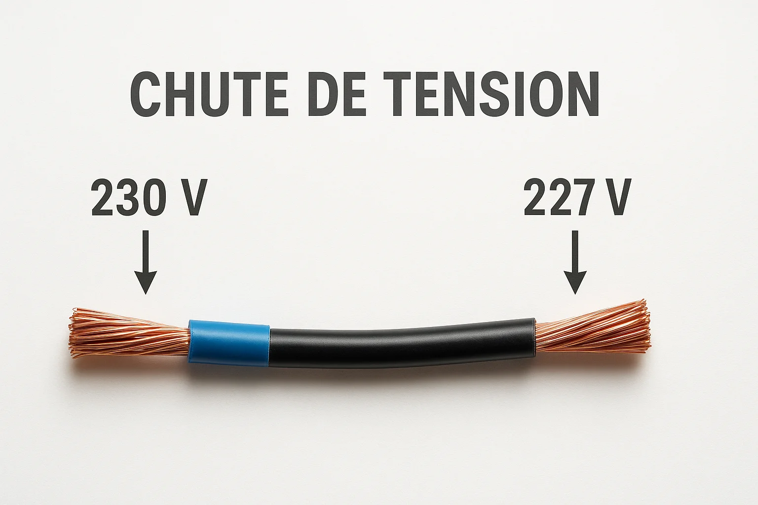 Schéma montrant la différence de tension entre le départ et l'arrivée d'un câble électrique