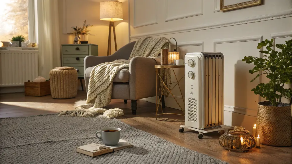 Une scène de vie montrant un intérieur confortable avec un radiateur électrique moderne et bien intégré