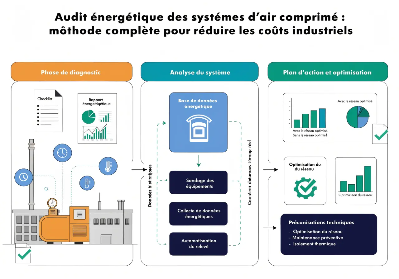 Audit énergétique des systèmes d’air comprimé : méthode complète pour réduire les coûts industriels