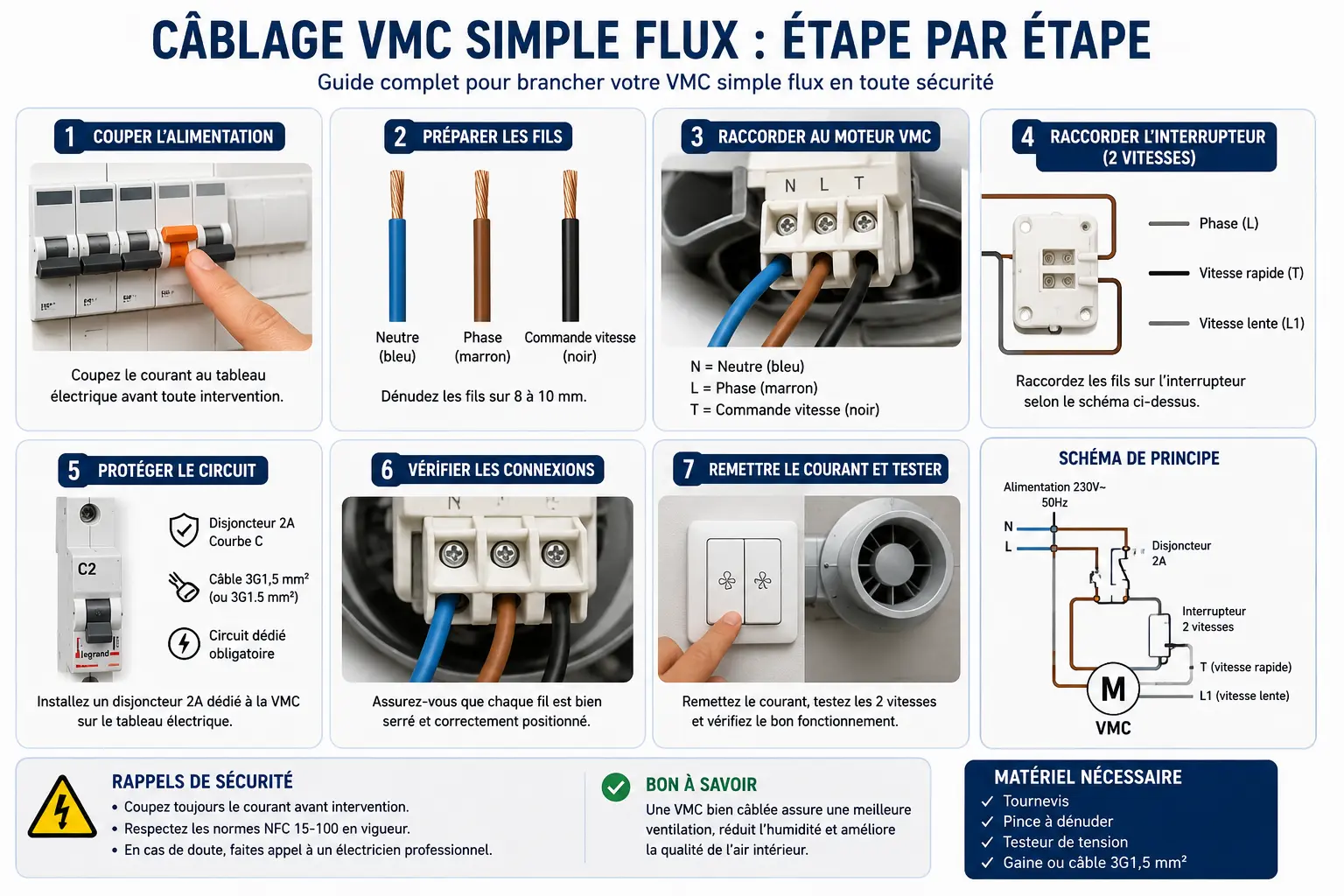 Câblage VMC simple flux : étape par étape